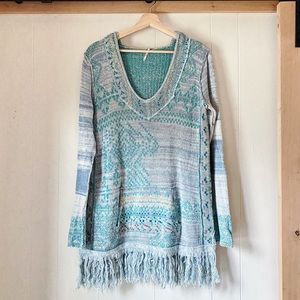 Free People Fringe Multicolor Hooded Poncho
